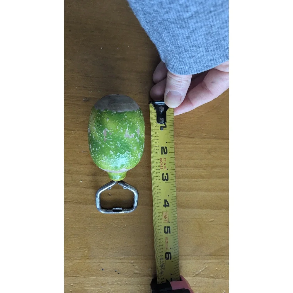Vintage Hand Painted Wood Lime Fruit Bottle‎ Opener Rustic Green Barware Tool